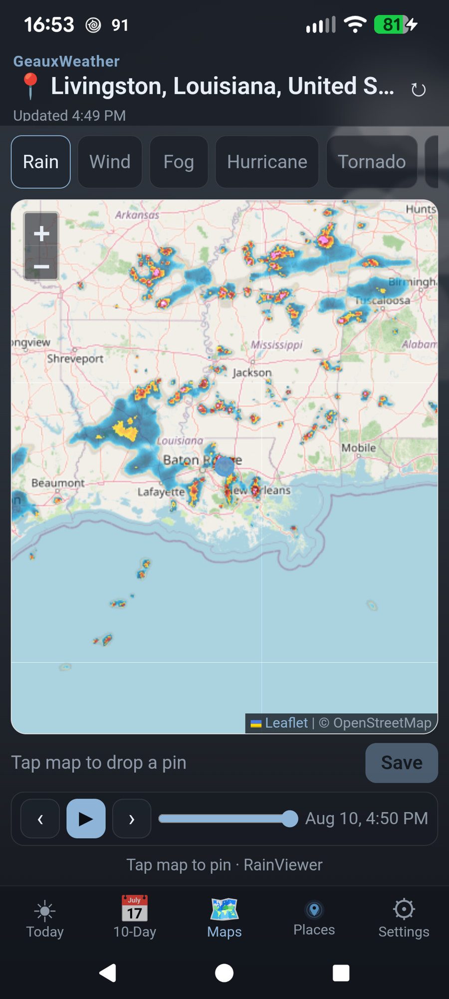 Maps — rain radar over Louisiana